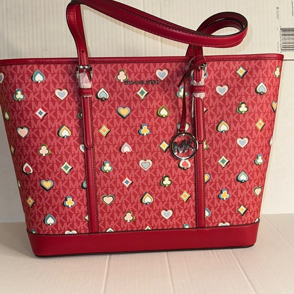 Michael Kors Handbags - Michael Kors Red Tote with Heart and Diamond Accents